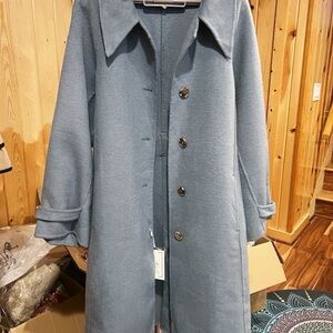 Elegant Haze Blue Women's 100% Wool Coat